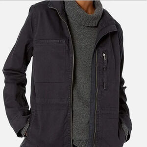 Daily Ritual Black Full Zip Long Sleeve Pocket Military Cargo Jacket Size 16